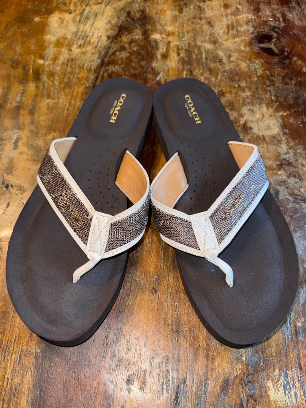 Coach "Judy" (or "Jolene") Signature Canvas Wedge Flip Flop Sandals